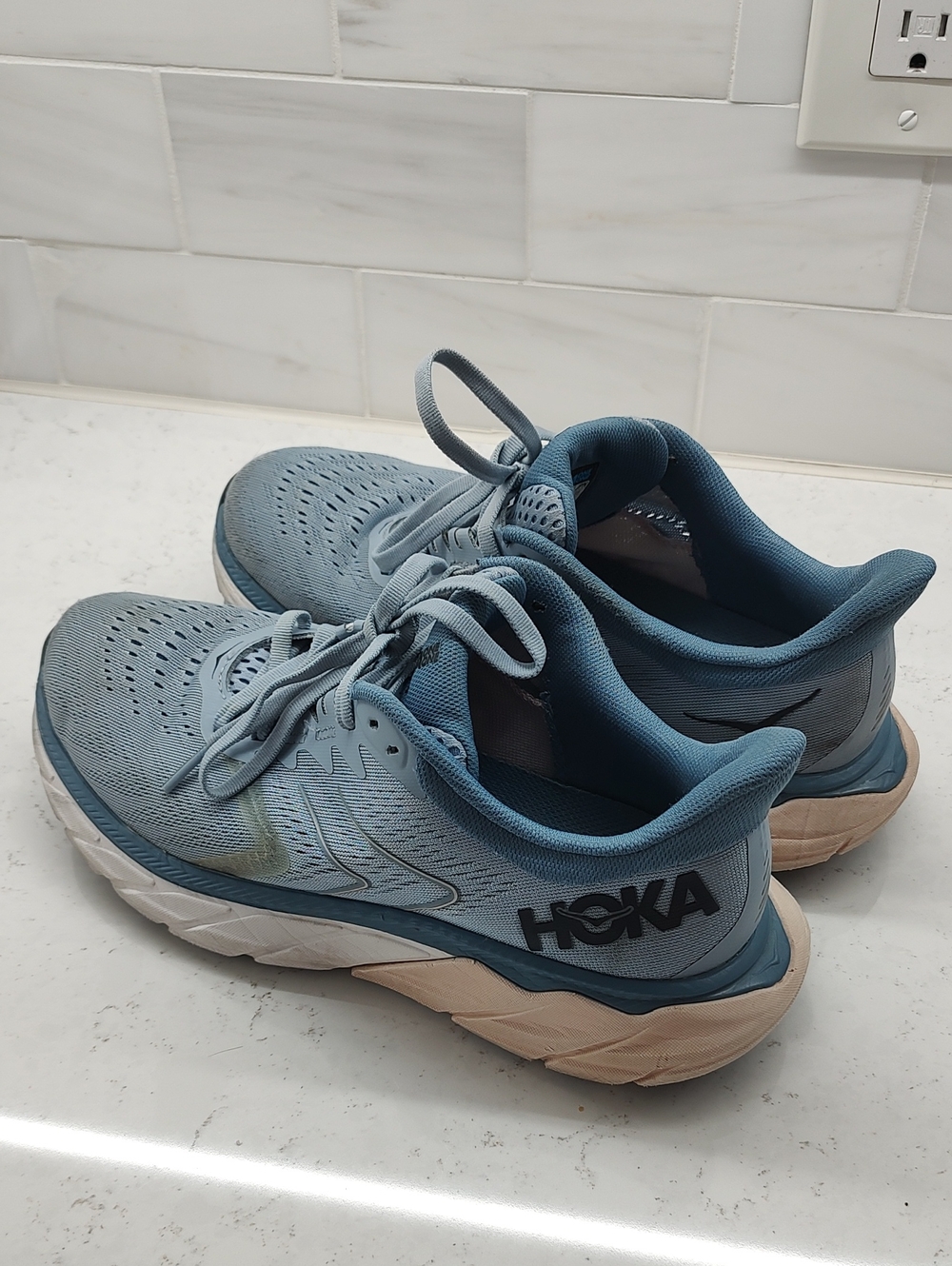 Hoka Light Blue and Beige Women's Running Shoes